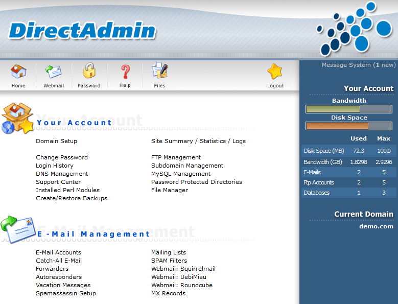 Nadzorna plošča DirectAdmin